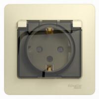 Schneider Glossa Бежевая Розетка  с заземлением со шторками с крышкой, IP20, GSL000246
