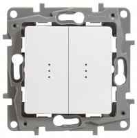 Legrand Etika белый выключатель 2-х клавишный с подсветкой, 10А, винт. клем., 672204