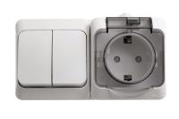 Schneider Этюд Белый блок  Выключатель 2-клавишный + розетка IP44, наружный, BPA16-242B