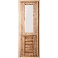Банная дверь с матовым стеклом, 1.9х0.7 м, винтаж, липа, сосна, 1.9 х 0.7 х 0.05 м