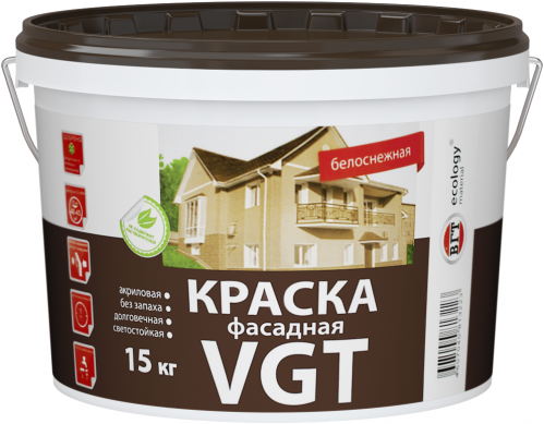 VGT ВД-АК 1180 база A 15 кг, Краска фасадная белоснежная универсальная