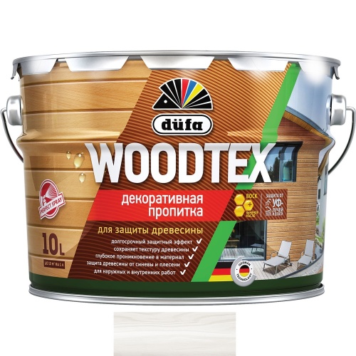Dufa Woodtex, белый, 10 л, Алкидная декоративно-защитная пропитка с твердым воском