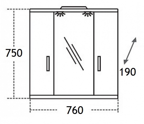 Зеркало-шкаф Прима 75, свет, 760 х 190 х 750 мм