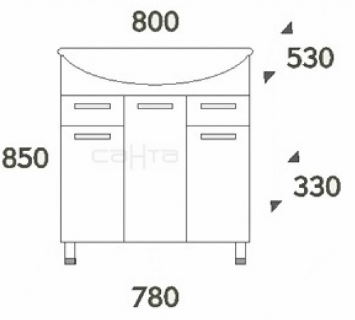 Тумба с раковиной Эльбрус 80, 800 х 530 х 850 мм
