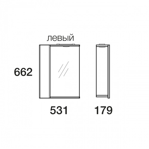 Зеркало-шкаф MERKANA Болония, с подсветкой, левый, 531 х 662 х 179 мм, белый глянец, 2-212-000-L-S