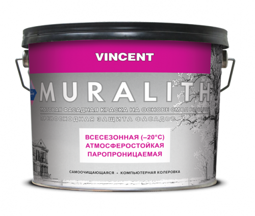 Vincent Muralith F-1 база C 8.1 л, Краска фасадная всесезонная матовая на основе акриловых сополимеров