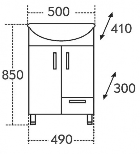 Тумба с раковиной Сити 50, 1 ящик, 500 х 410 х 850 мм