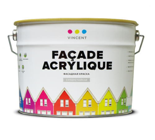 Vincent Facade Acrylique F-2, 2.25 л, база C, Винсент фасадная матовая суперстойкая акрилатная краска