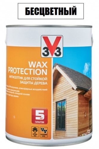 V33 Wax Protection бесцветный 0.9 л, Антисептик для дерева с добавлением воска