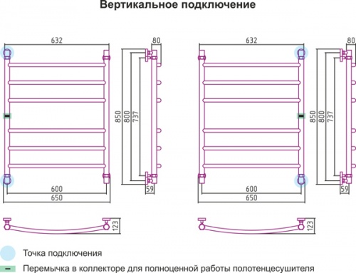 Полотенцесушитель с защитой от блуждающих токов Галант +, 800 х 600 мм
