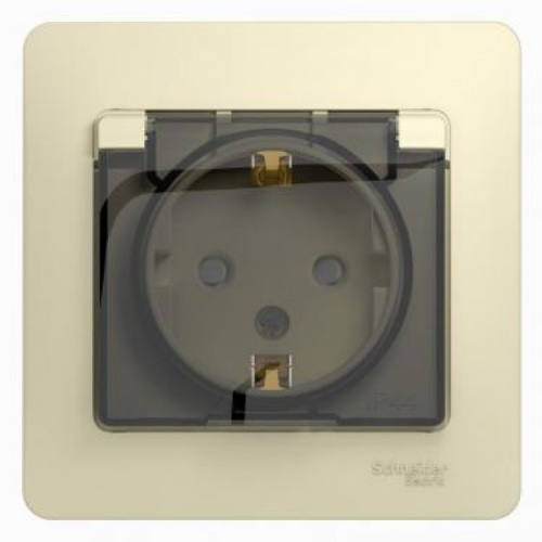 Schneider Glossa Бежевая Розетка  с заземлением со шторками с крышкой, IP20, GSL000246