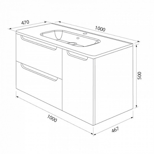 Тумба 100 см, с умывальником, подвесная, белый, IDDIS Edifice, EDI10W1i95K, 467 х 1002 х 500 мм