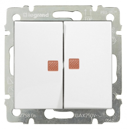 Legrand Valena белый переключатель, 2-клавишный с подсветкой, 774212