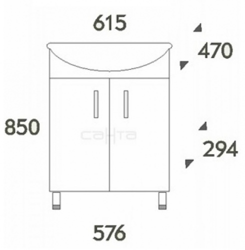 Тумба с раковиной Сити 60, 615 х 470 х 850 мм