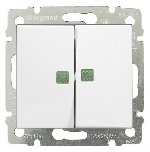 Legrand Valena белый выключатель, 2-х клавишный, с подсветкой, 774428