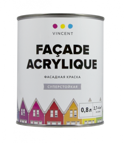 Vincent Facade Acrylique F-2, 0.8 л, база А, Винсент фасадная матовая суперстойкая акрилатная краска