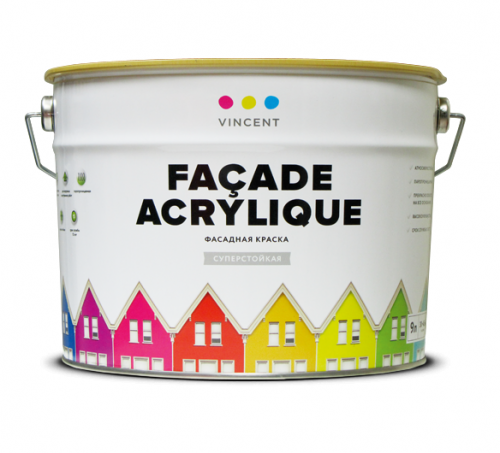 Vincent Facade Acrylique F-2, 9 л, база А, Винсент фасадная матовая суперстойкая акрилатная краска