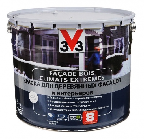 V33 Краска для деревянных фасадов и интерьеров, 9 л, полуматовая, База C