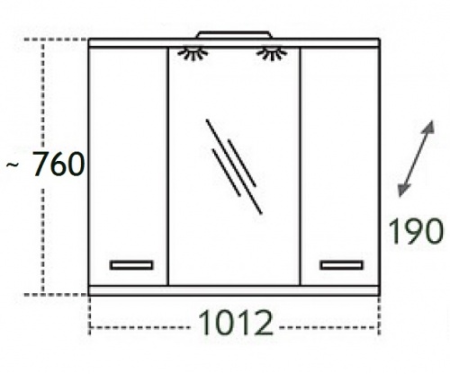 Зеркало-шкаф Прима 100, свет, 1012 х 190 х 760 мм