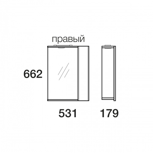 Зеркало-шкаф MERKANA Болония, с подсветкой, правый, 531 х 662 х 179 мм, белый глянец, 2-212-000-R-S