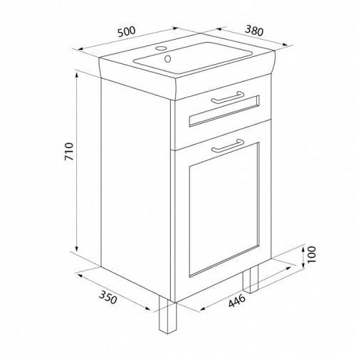 Тумба 50 см, с умывальником, напольная, дерево, белый, IDDIS Sena, SEN50W1i95K, 350 х 446 х 710 мм
